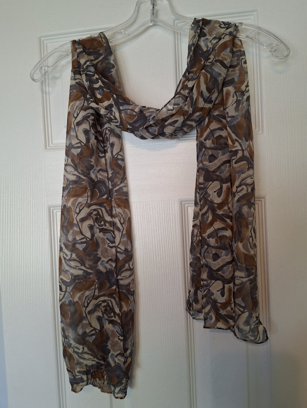 100% Silk Lightweight Abstract Print Scarf in Brown & Gray Tones